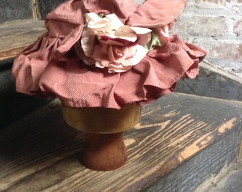 Pink silk Vintage Hat Pollyanna Victorian  Mobcap style c. 1905