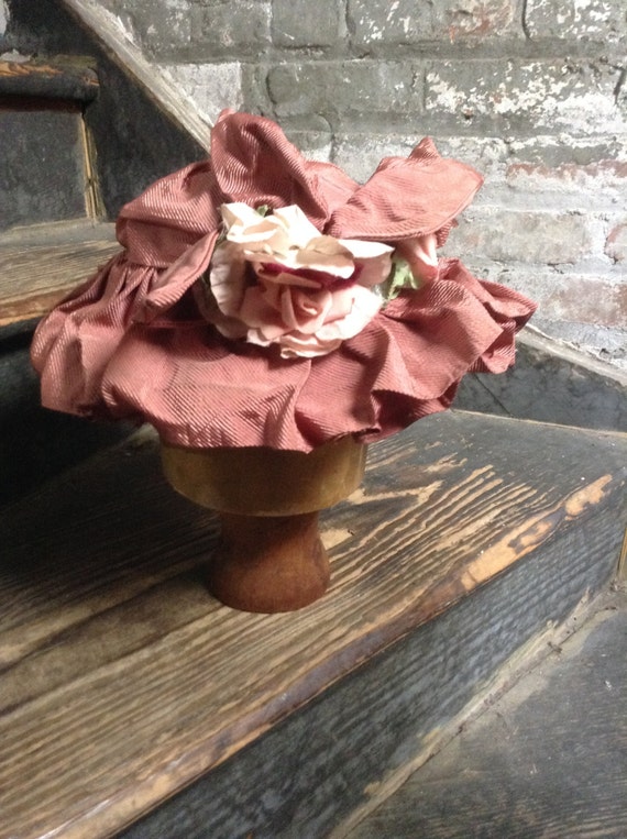 Pink silk Vintage Hat Pollyanna Victorian  Mobcap 