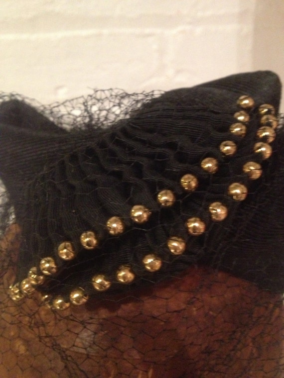 1940s studded black perchy hat - image 2