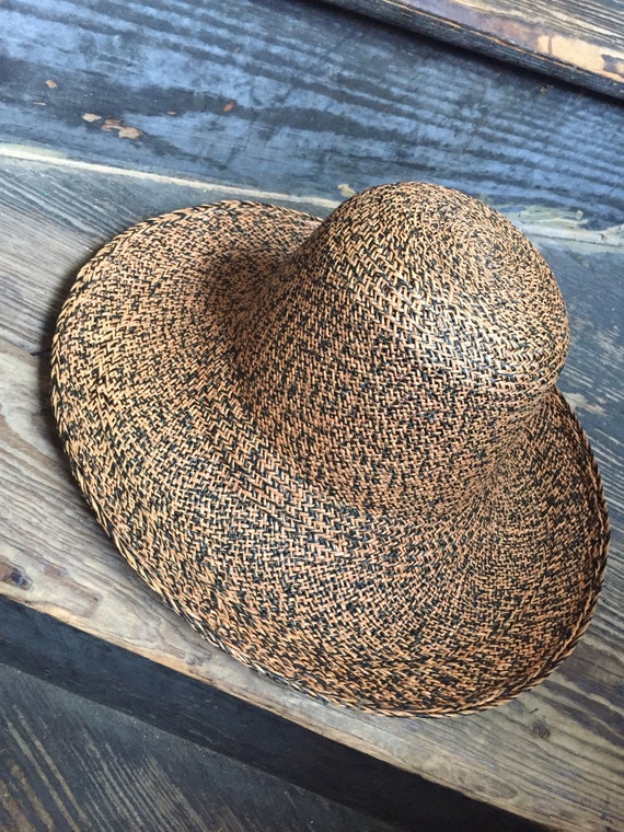 panama straw hat beige and black tweed