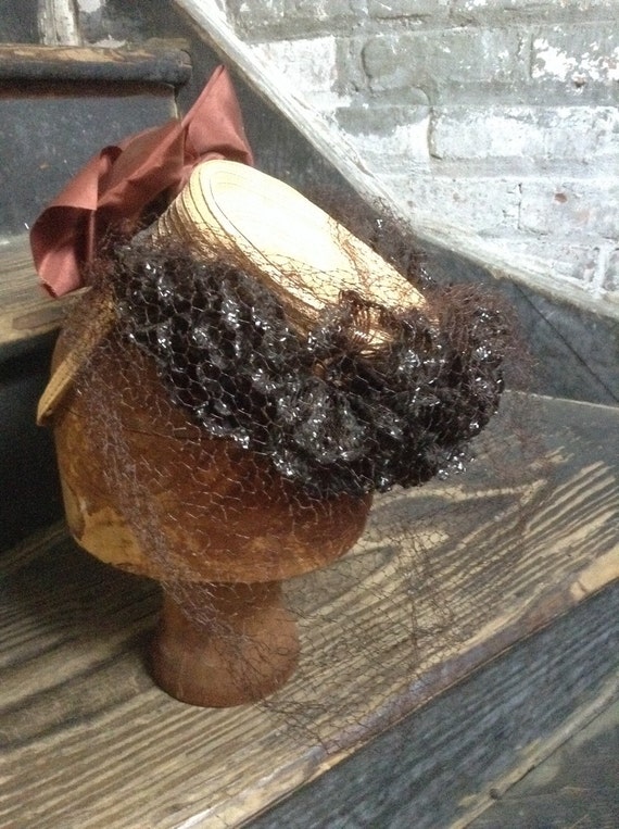 c. 1940 Doll's Hat-perchy- tilt-straw-vintage