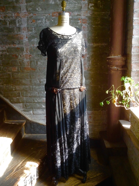 1920's  gown silk chantilly lace and chiffon with 