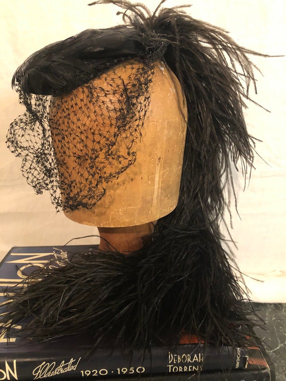 1930 black ostrich fascinator