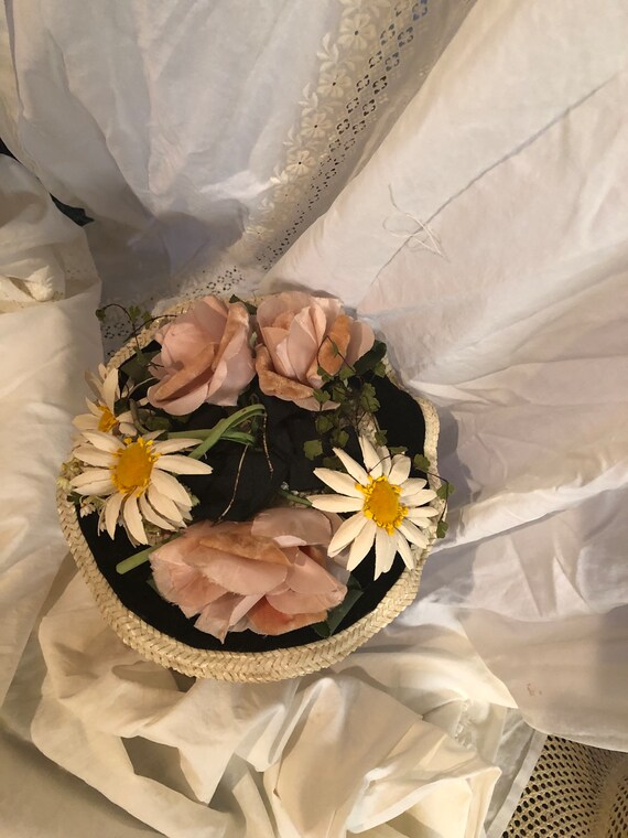 Hattie Carnegie perchy hat c. 1940 floral - image 5
