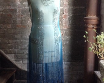 1920's Ombre Blue Chiffon beaded Gown