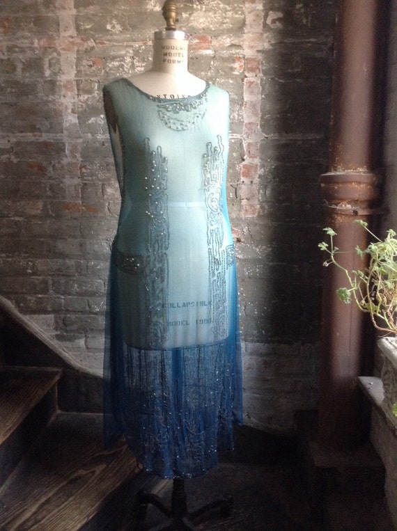 1920's Ombre Blue Chiffon beaded Gown