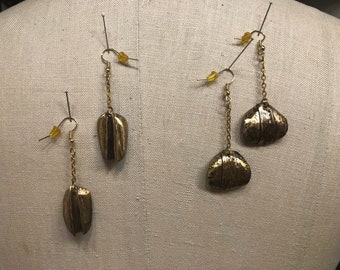 2 pair statement art Sculpted metal earrings