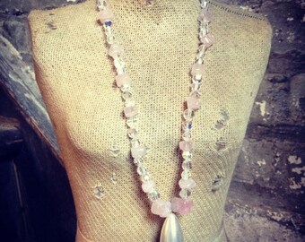Pink Rose Quartz Necklace - vermeil clasp