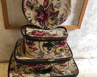 1950's tapestry Suitcase ensemble 4 pc PICK UP ONLY