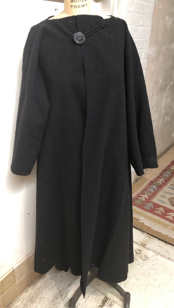 Large size black kimono coat-wool