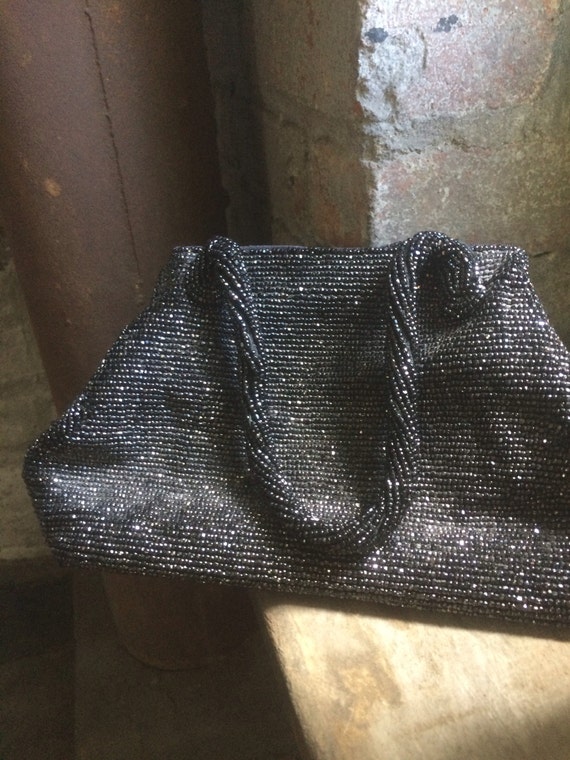 Black  beaded handbag c. 1940 evening luxe - image 1