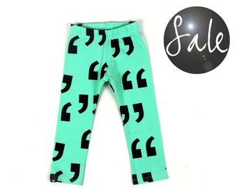 SALE  - ORGANIC Gender neutral leggings - Mint & black quotation hipster leggings - Urban baby and toddler - Super soft