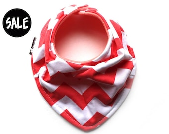 Coral CHEVRON, ZigZag - Infant and-or Toddler Bandana Bib - Baby Scarf  - READY to SHIP