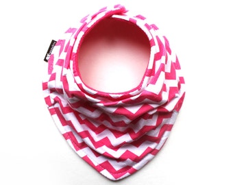 Riley Blake very soft fabric - Pink and white small chevron on cotton jersey knit - Infant and/or Toddler bandana bib, Scarf bib - Baby girl