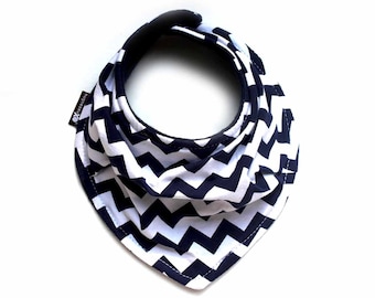 Riley Blake very soft fabric - Navy and white small chevron on cotton jersey knit - Infant and/or Toddler bandana bib, Scarf bib - Unisex