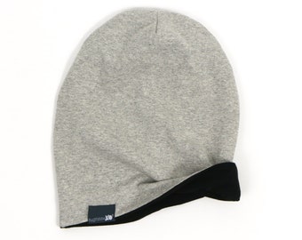 NEW DESIGN - OEKO tex certified fabric Reversible beanie - Oatmeal, black - slouch beanie - gender neutral - hipster beanie