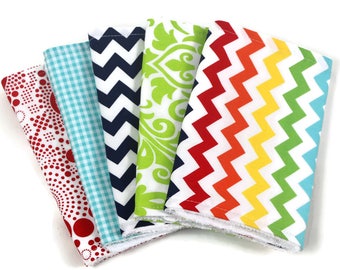 NEW Rainbow colors - Set of FIVE (5) Burp Cloths  - unisex - 100% Cotton with Terry - Baby Gift - colorful multi use cloths