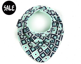 SALE - Mint and Navy geometric drool bib - Infant and/or Toddler Bandana Bib - Bandana bib in soft fabric