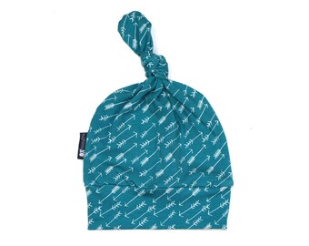 Top Knot Hat - Baby hat - Teal and arrows - super soft - gender neutral