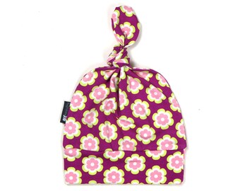Top Knot Hat - Baby hat - Vivid floral - super soft - baby girl