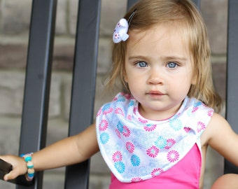 NEW - Pink and aqua floral scarf styled drool bib - Infant and/or Toddler Bandana Bib - Bandana bib in soft fabric