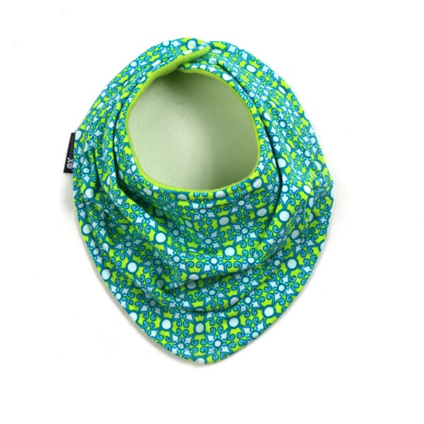 Tiles in green and lime - scarf styled drool bib - modern print - READY to SHIP