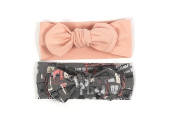 Knot Headband - Individual OR Set - Tuner tumble Grey and|or Peach - Head-wrap - READY to SHIP