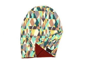 Triangles in Latte|Rust reversible slouch beanie - gender neutral - hipster beanie