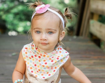 NEW Multi colors polka dots on cream - Infant and/or Toddler bandana bib - Drool bib - Baby scarf - READY to SHIP - soft fabric