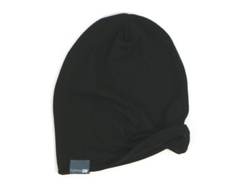 NOUVEAU - Noir uni - Tissu certifié OEKO-tex Bonnet réversible - Bonnet souple - Genre neutre - Bonnet hipster