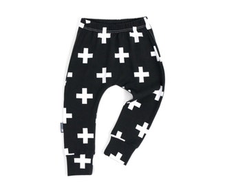 Large swiss crosses baggy pants -  gender neutral - soft and comfortable, harems - hipster clothing - OECO tex certified fabric