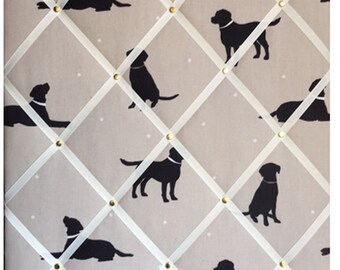 Notice Board/Pin Board/Memo Board/Bulletin Board/Message Board in CLARKE & CLARKE LABRADOR dog fabric "Rover" 16" x 19"