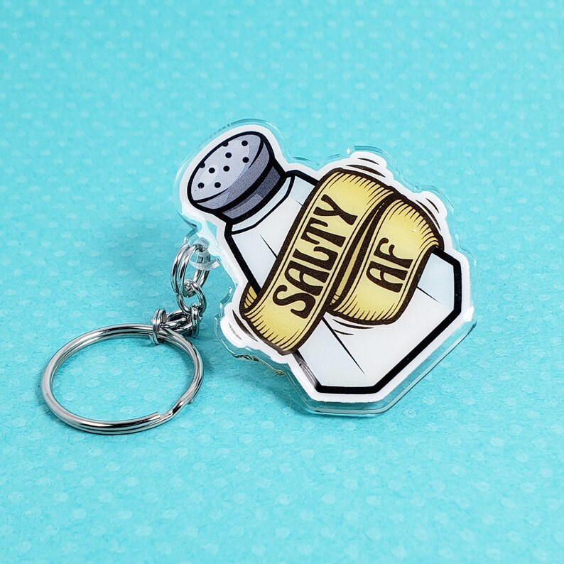 Salty AF Keychain Salt Shaker Original Artwork Double Etsy