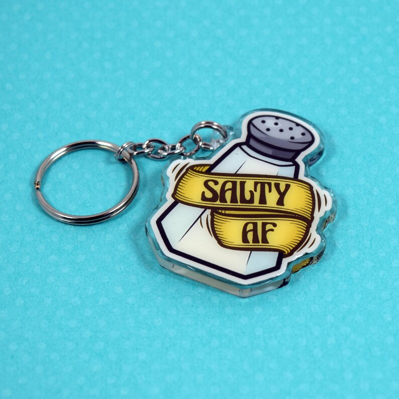 Salty AF Keychain Salt Shaker Original Artwork Double Etsy
