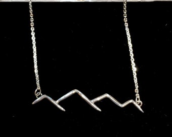 Simple Mountain Range Sterling Silver or Two Tone Bar Necklace 16" - 18"