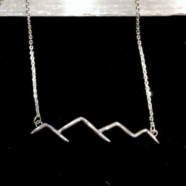 Simple Mountain Range Sterling Silver or Two Tone Bar Necklace 16" - 18"