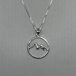 Open, Round Sterling Silver Mountain Pendant on Adjustable Sterling Silver Box Chain 16&quot; - 18&quot;