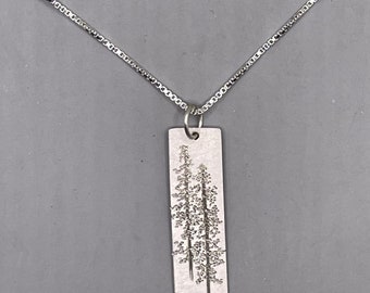 Sterling Silver "Tall Pines" Pendant and Adjustable Sterling Silver Box Chain