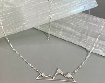 Sterling Silver mountain Range Necklace with Sparkly Peaks