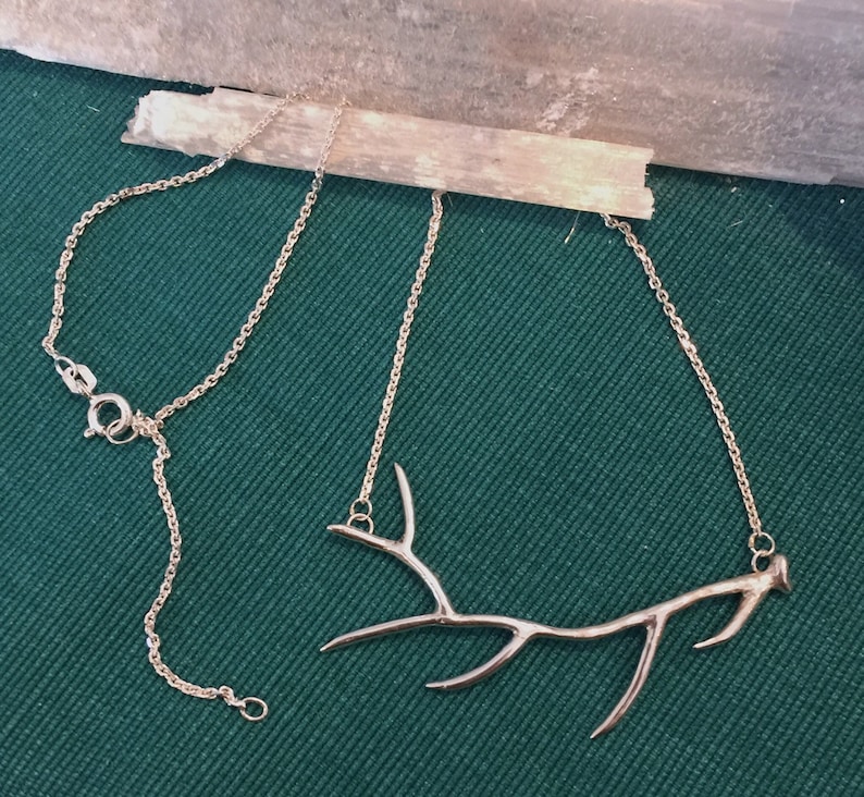 Horizontal Sterling Silver Elk Antler Bar Necklace image 1