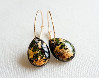 Gold and Fern Resin Earrings, Gift For Women, Long Distance Relationship Gift, Girlfriend Gift, Friendship Earrings, Best Friend Gift