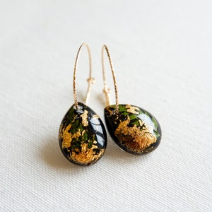 Gold and Fern Resin Earrings, Gift For Women, Long Distance Relationship Gift, Girlfriend Gift, Friendship Earrings, Best Friend Gift