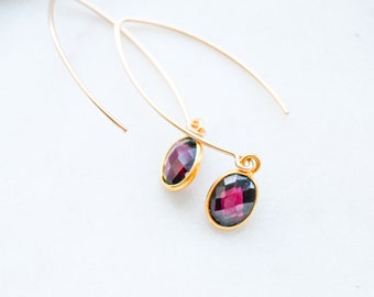 Handcrafted Gold Filled V-Shaped Ear Wires with 12mm Garnet Stones: Elegant Accessories for Women's Jewellery Collection