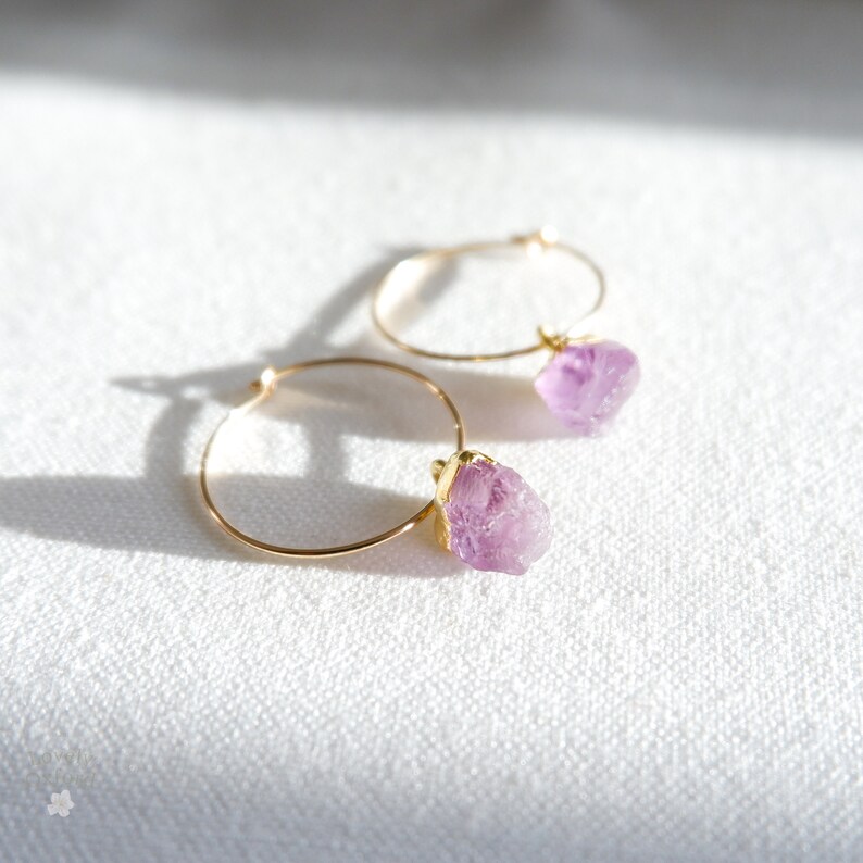 Amethyst Earrings, 14k gold filled hoop earrings, february birthstone earrings , gold jewellery gifts, birthstone jewellery, valentines gift image 7