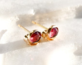 Rhodolite Garnet Rose Cut Stud Earrings: Birthstone Jewellery, Valentine's Gift, New Mum or Best Friend Gift