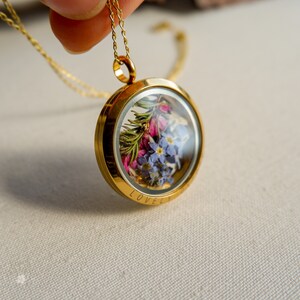 Heather glass locket necklace, September birthday gifts, Forget me not necklace, Girlfriend Gift, Best Friend Gift, gold filled, image 5