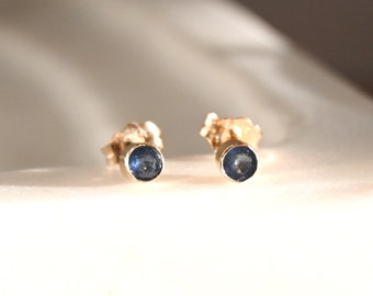 Handcrafted Sapphire Stud Earrings - September Birthstone Jewellery, Blue Gemstone Earrings, Gold Fill, Minimalist Style, Gift for Her