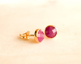 6mm Rose Cut Ruby Stud Earrings: Sterling Silver or Gold Fill - Handcrafted Elegance, Perfect Gift for Her