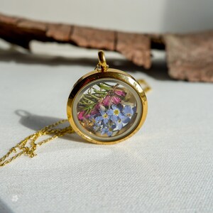 Heather glass locket necklace, September birthday gifts, Forget me not necklace, Girlfriend Gift, Best Friend Gift, gold filled, image 8