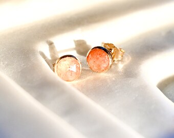 Sunstone Stud Earrings: July Birthstone Gems in Gold Fill or Sterling Silver - Perfect Gift for Her , Available in Sizes 4mm, 5mm, and 6mm